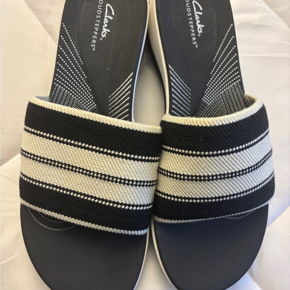 Clarks Women's Striped Black and White Sandals